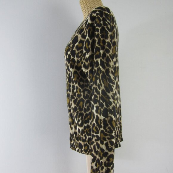 J Crew Womens L Brown Beige Cheetah Animal Print Merino Wool Cardigan Sweater - Picture 7 of 9